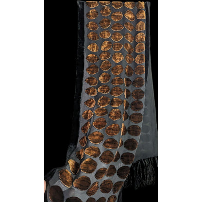 Vintage Geometric Burnt Velvet Scarf Copper Tone With Fringe