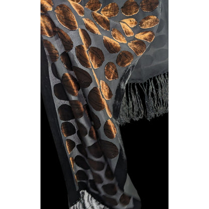 Vintage Geometric Burnt Velvet Scarf Copper Tone With Fringe