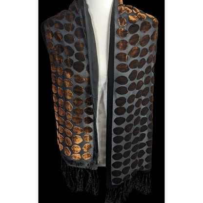 Vintage Geometric Burnt Velvet Scarf Copper Tone With Fringe