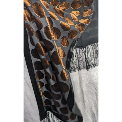 Vintage Geometric Burnt Velvet Scarf Copper Tone With Fringe