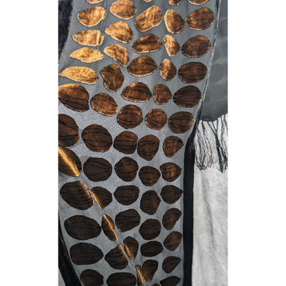 Vintage Geometric Burnt Velvet Scarf Copper Tone With Fringe
