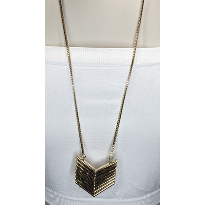 Glam Geometric Metal Gold Chevron Pendant Necklace 27 Inch Like New