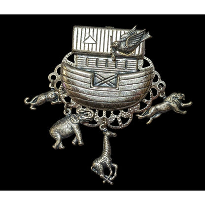 Vintage Noah's Ark Silver Tone Animal Charm Brooch