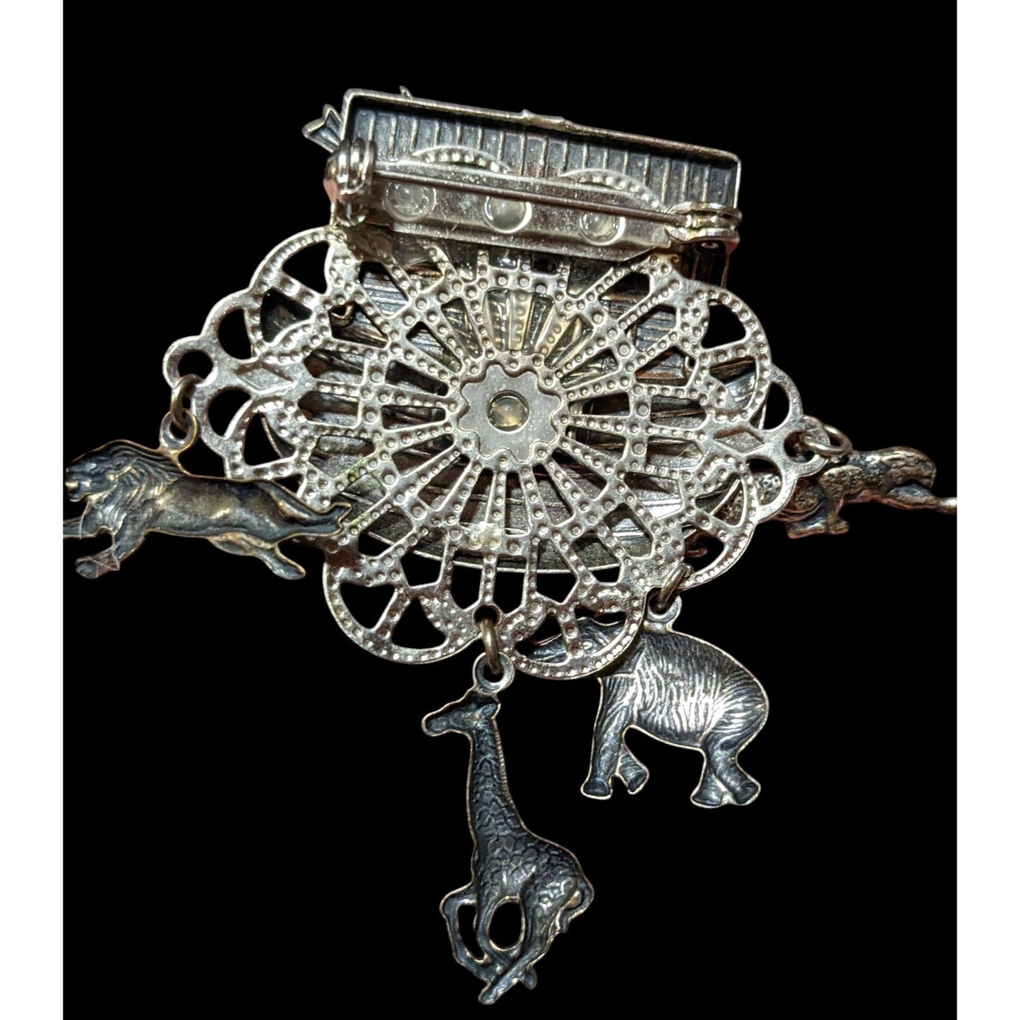 Vintage Noah's Ark Silver Tone Animal Charm Brooch