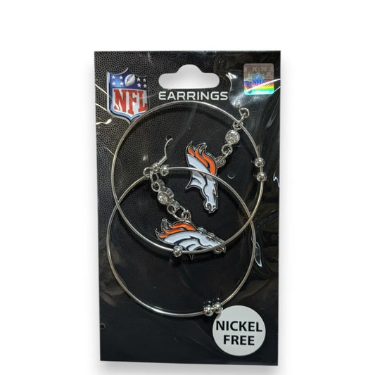 NFL Denver Broncos Sports Metal Silver Tone Hoop Earrings NWT
