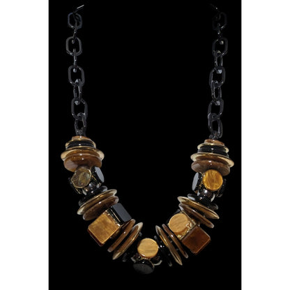 Chunky Glam Black And Gold Shell Disc Abstract Necklace