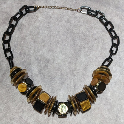 Chunky Glam Black And Gold Shell Disc Abstract Necklace