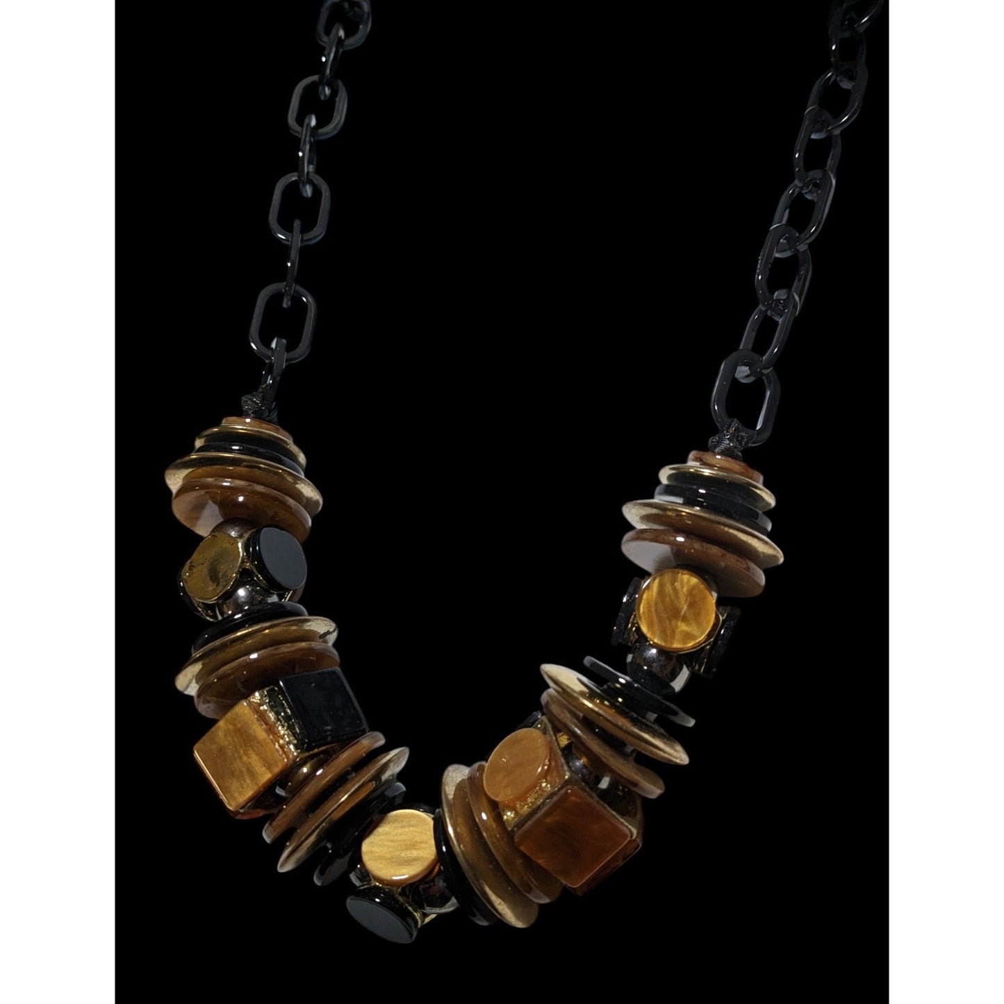 Chunky Glam Black And Gold Shell Disc Abstract Necklace