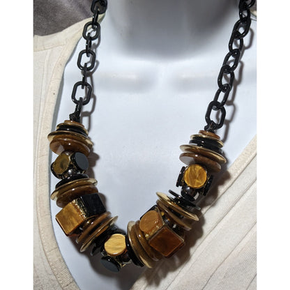 Chunky Glam Black And Gold Shell Disc Abstract Necklace