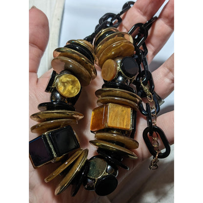 Chunky Glam Black And Gold Shell Disc Abstract Necklace