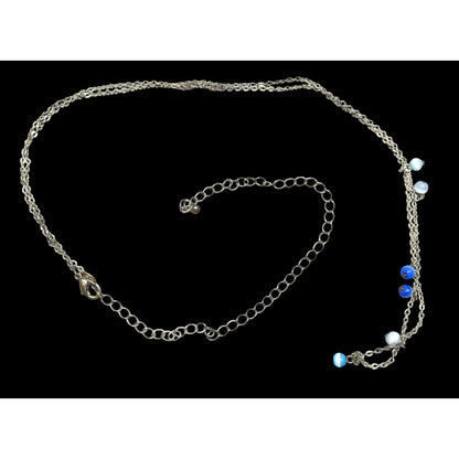 Silver-Tone Layered Necklace With Blue Cateye Glass Beads