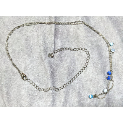 Silver-Tone Layered Necklace With Blue Cateye Glass Beads