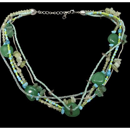 Mermaidcore Multi-Strand Green Beaded Necklace With Gemstone Accents