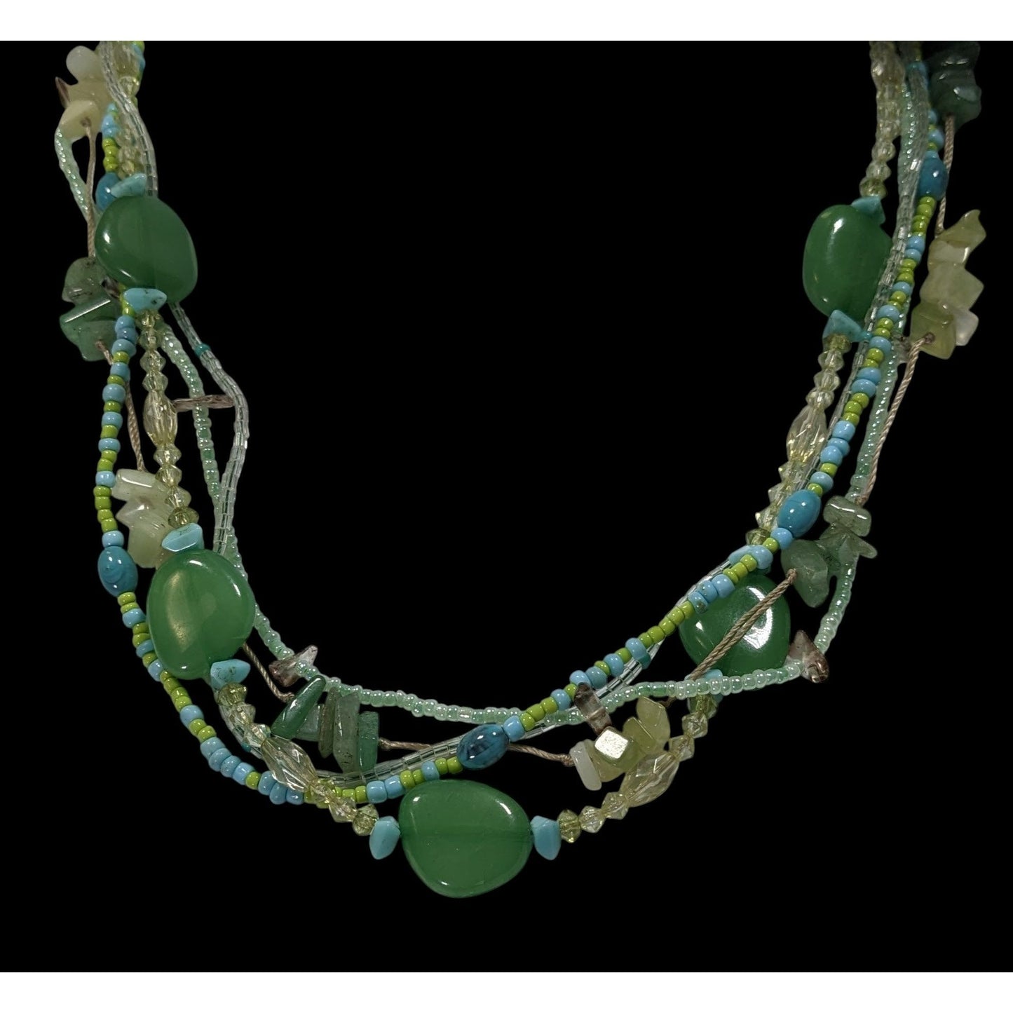 Mermaidcore Multi-Strand Green Beaded Necklace With Gemstone Accents