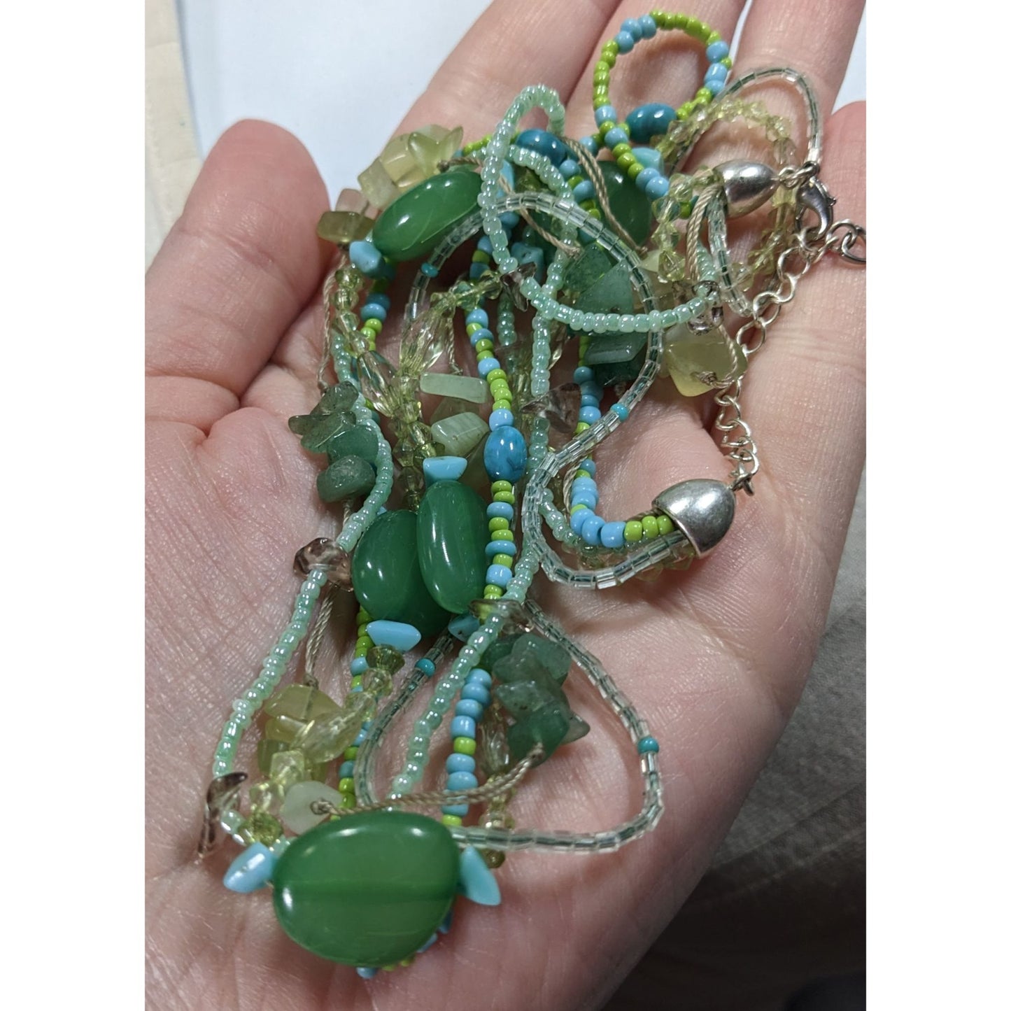 Mermaidcore Multi-Strand Green Beaded Necklace With Gemstone Accents