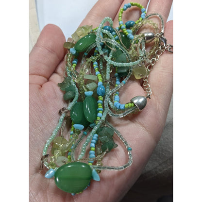 Mermaidcore Multi-Strand Green Beaded Necklace With Gemstone Accents