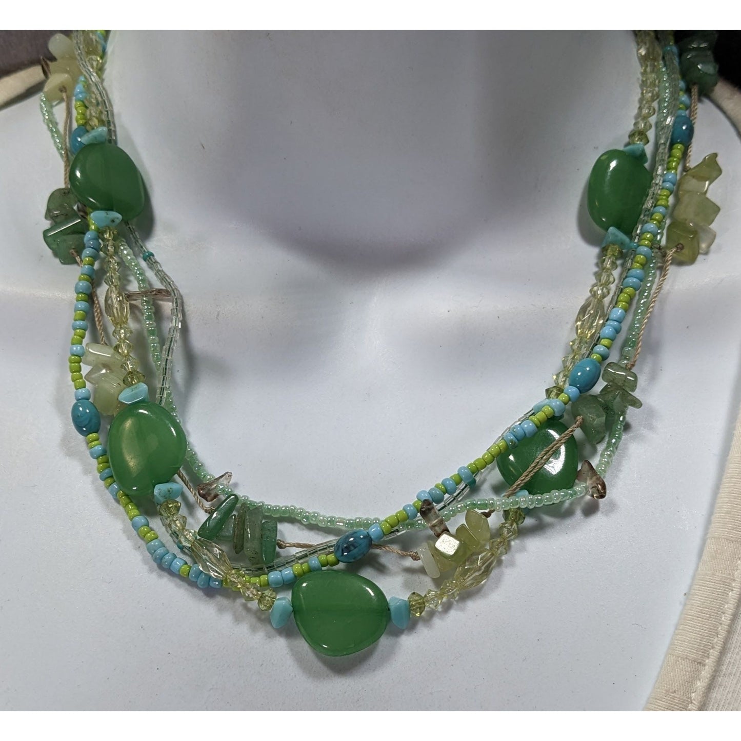 Mermaidcore Multi-Strand Green Beaded Necklace With Gemstone Accents