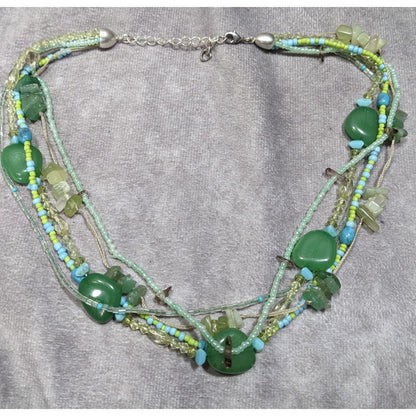 Mermaidcore Multi-Strand Green Beaded Necklace With Gemstone Accents