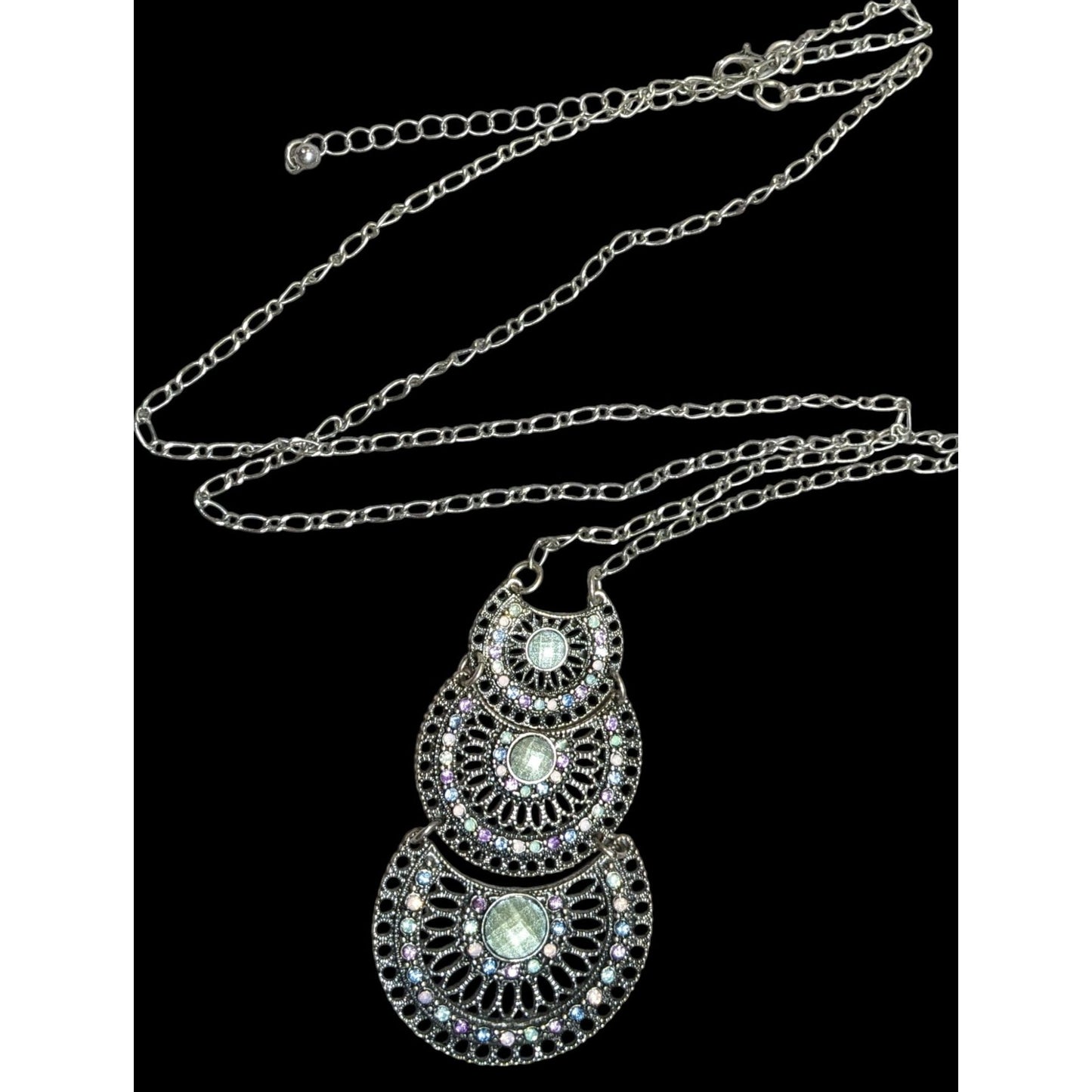 Bohemian Pastel Articulated Layered Medallion Pendant Necklace