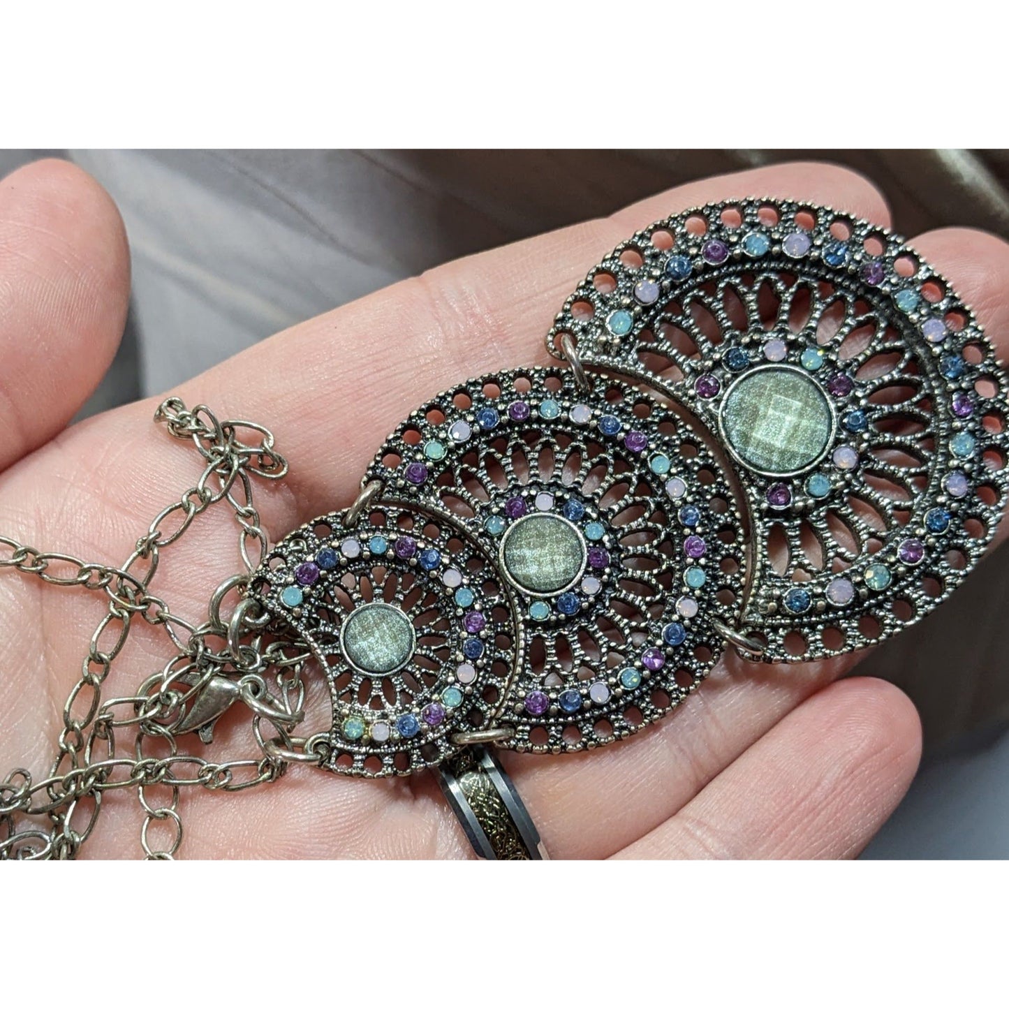 Bohemian Pastel Articulated Layered Medallion Pendant Necklace