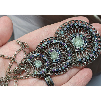 Bohemian Pastel Articulated Layered Medallion Pendant Necklace