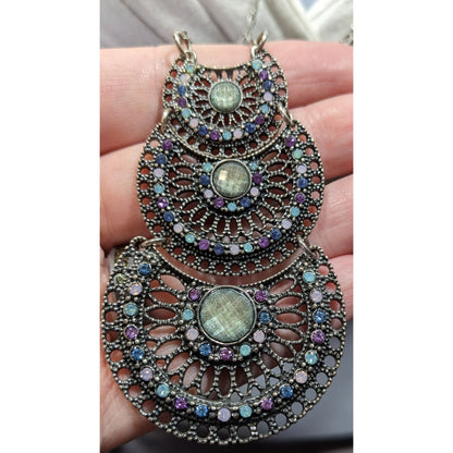 Bohemian Pastel Articulated Layered Medallion Pendant Necklace