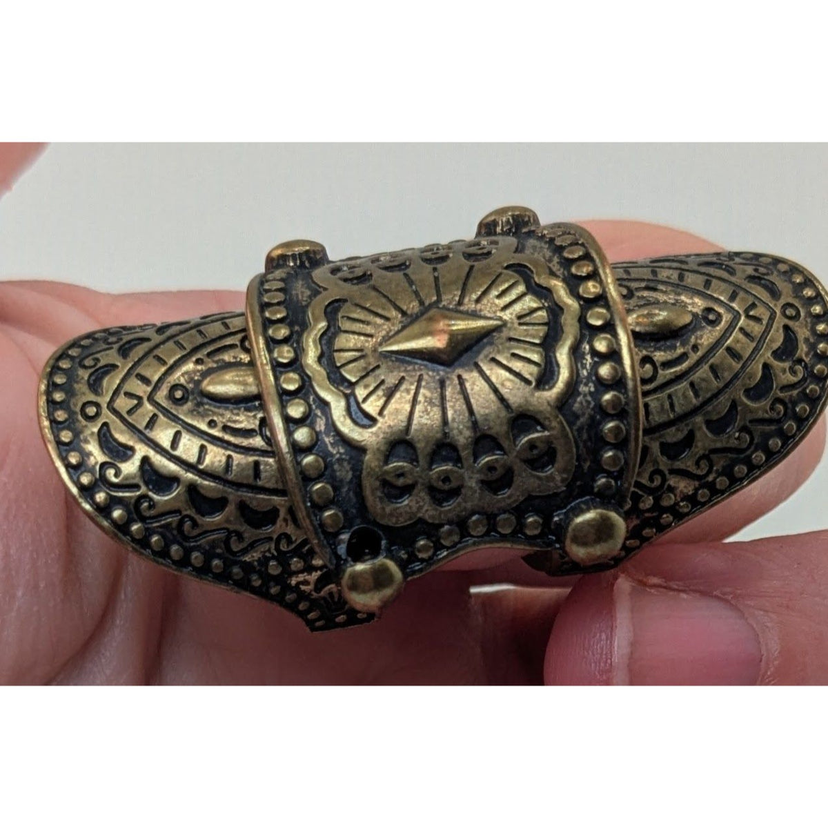 Medieval Gothic Articulated Gold Tone Armor Shield Ring Size 6