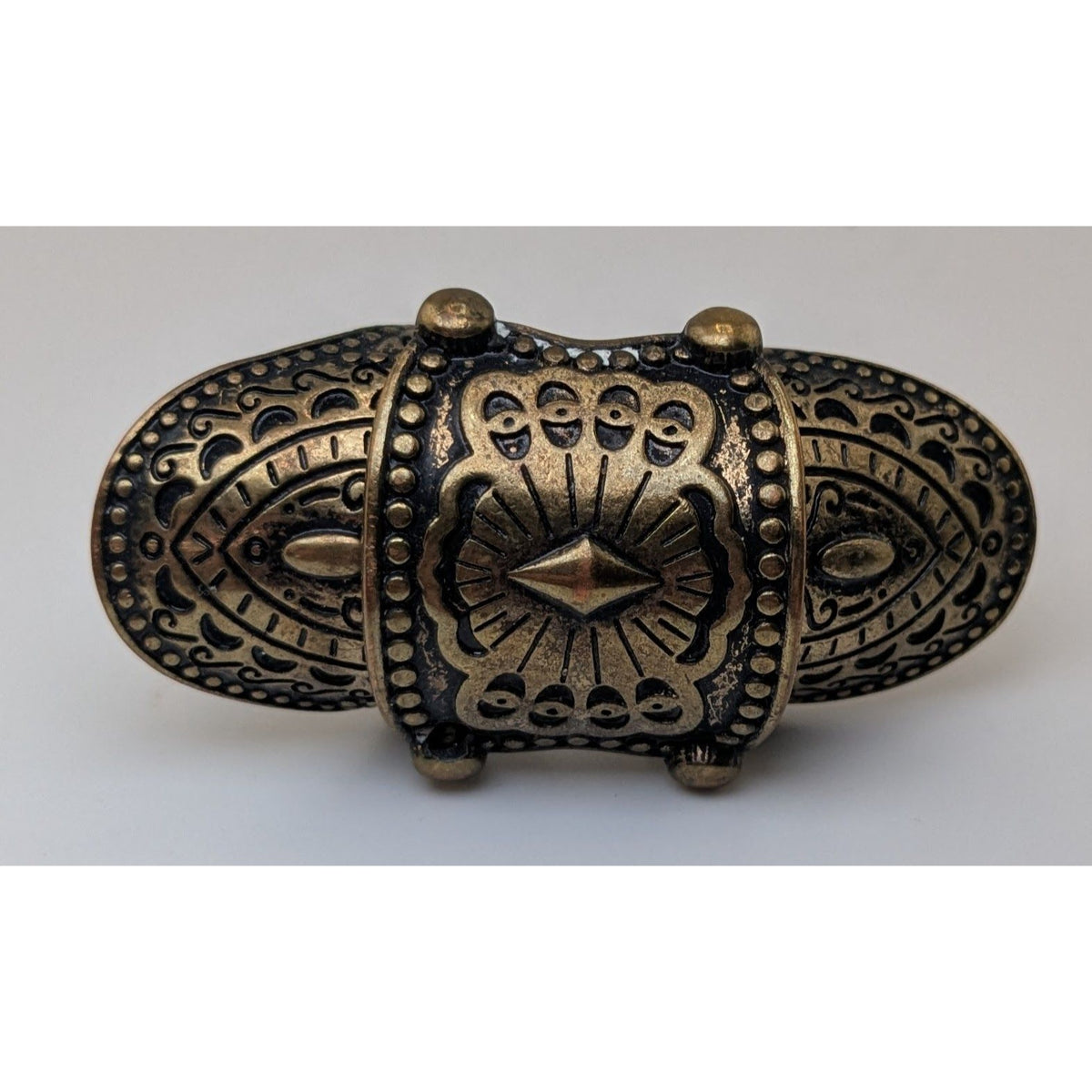 Medieval Gothic Articulated Gold Tone Armor Shield Ring Size 6
