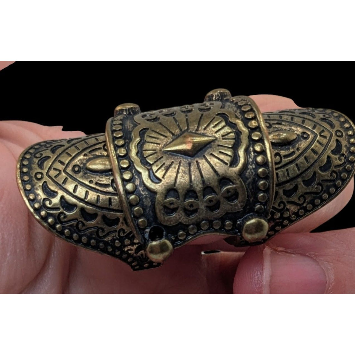 Medieval Gothic Articulated Gold Tone Armor Shield Ring Size 6