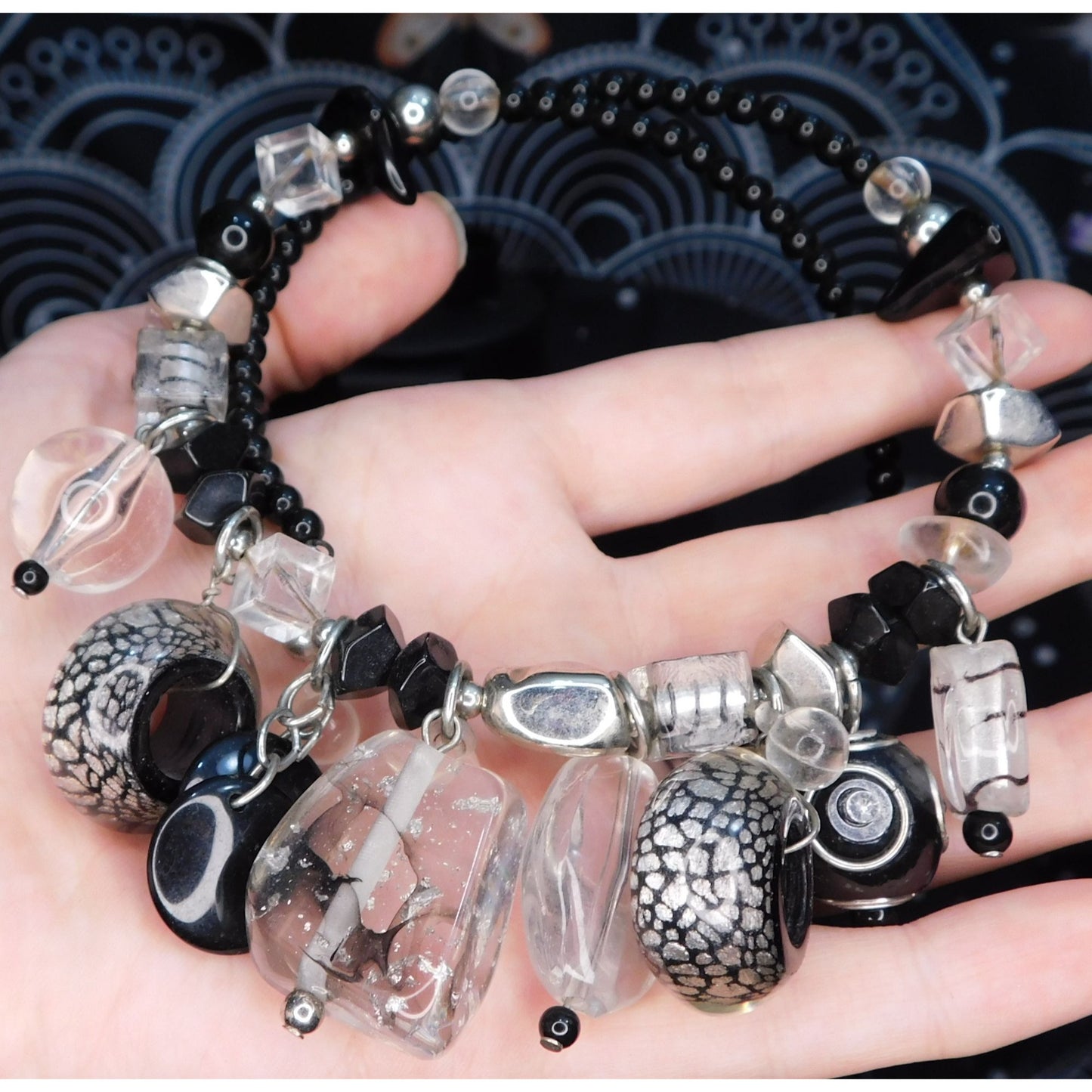 Chunky Gothic Glass Charm Beaded Coil Necklace
