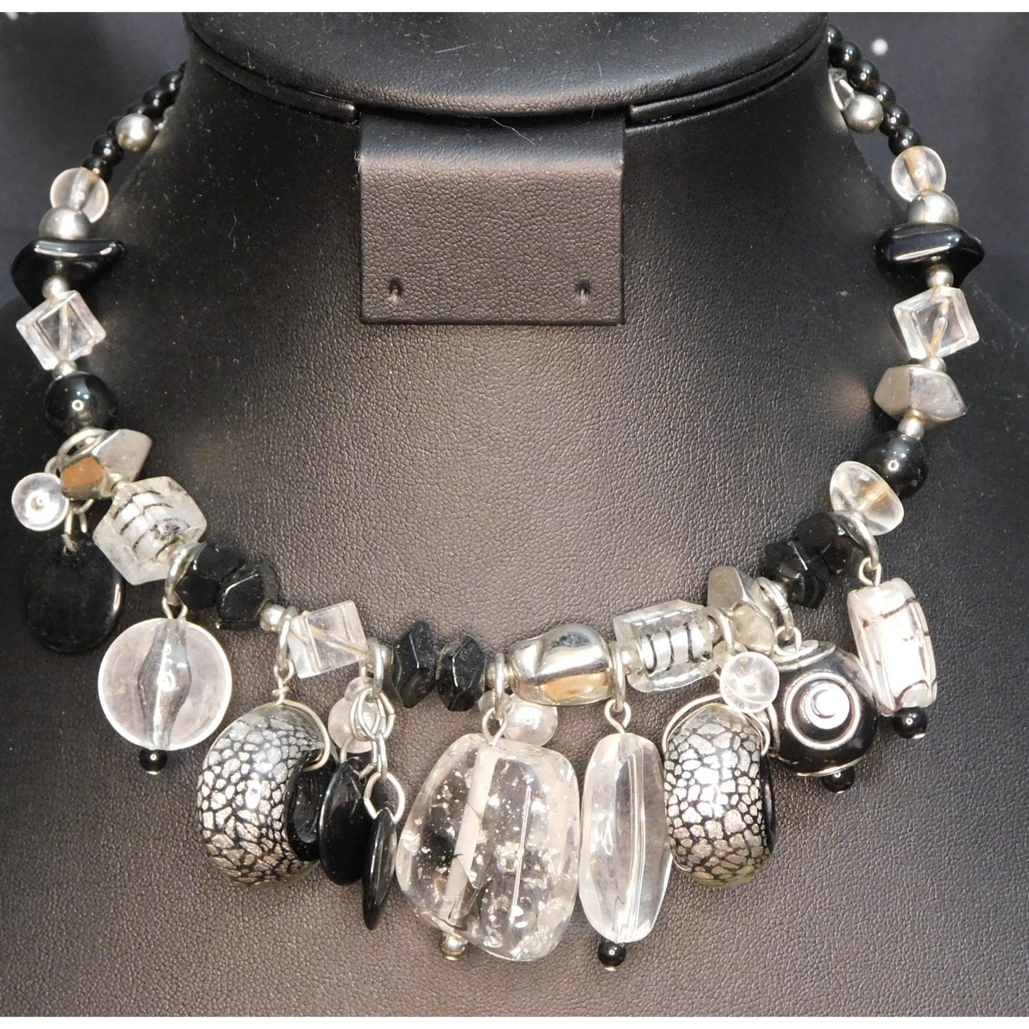 Chunky Gothic Glass Charm Beaded Coil Necklace