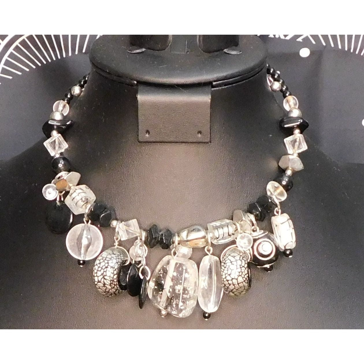 Chunky Gothic Glass Charm Beaded Coil Necklace