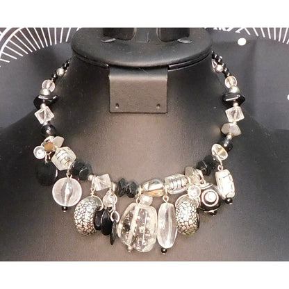 Chunky Gothic Glass Charm Beaded Coil Necklace