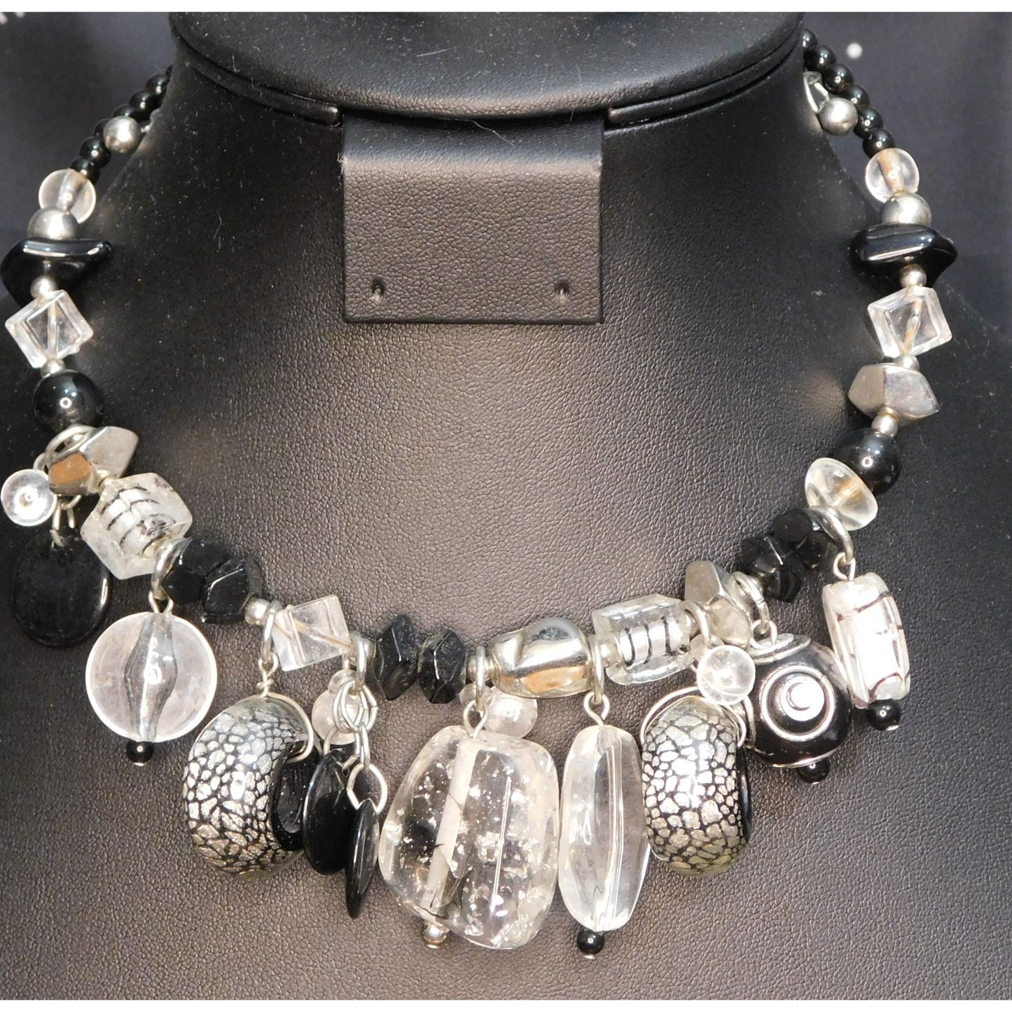 Chunky Gothic Glass Charm Beaded Coil Necklace
