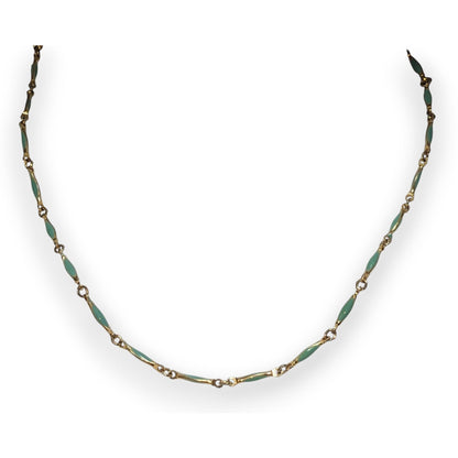 Minimalist Dainty Gold Tone Turquoise Enamel Link Necklace 15 Inch