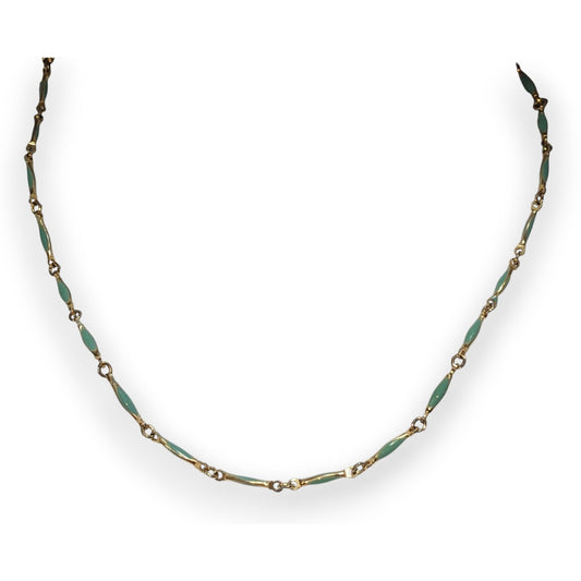 Minimalist Dainty Gold Tone Turquoise Enamel Link Necklace 15 Inch