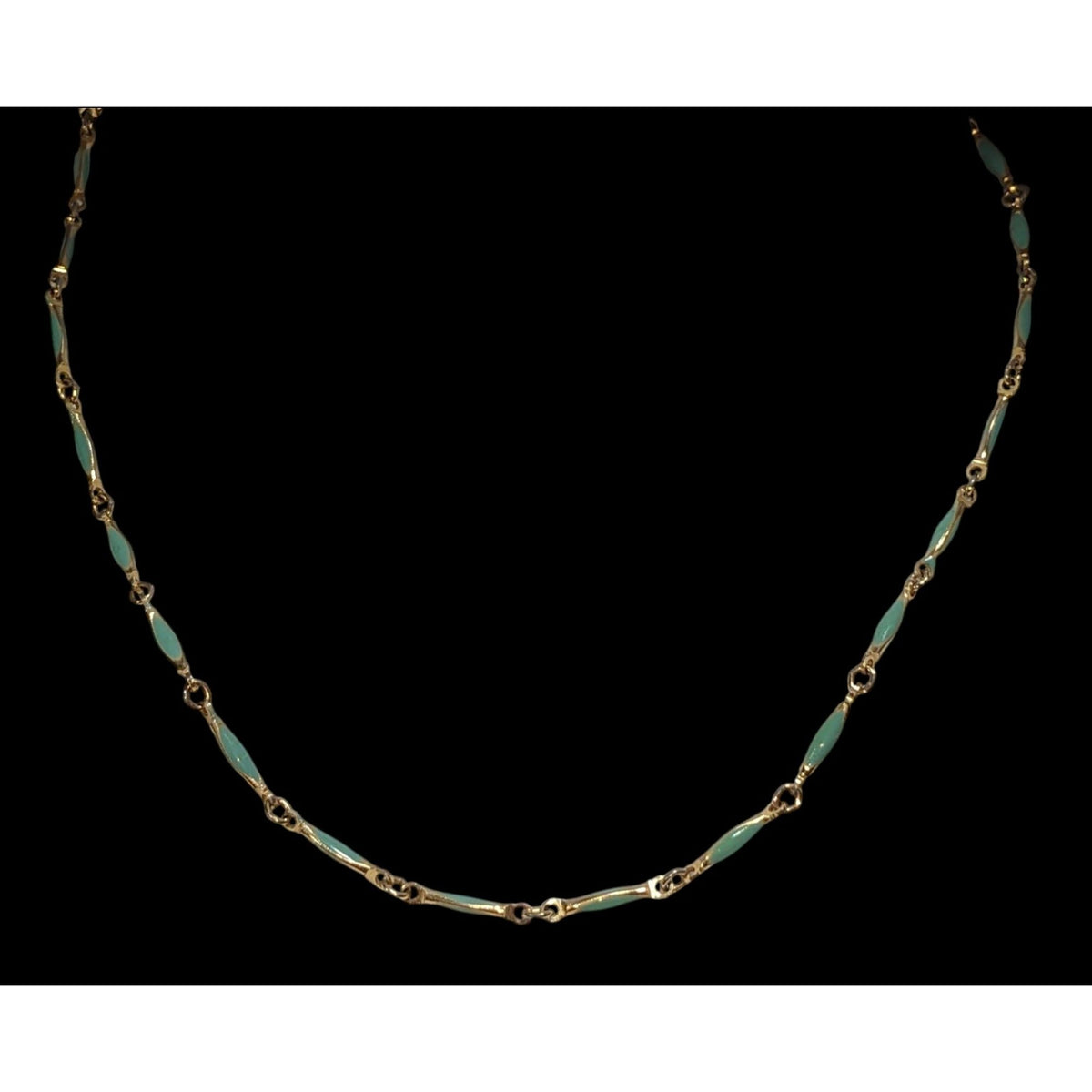 Minimalist Dainty Gold Tone Turquoise Enamel Link Necklace 15 Inch