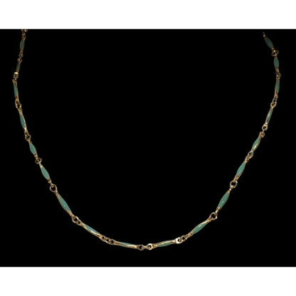 Minimalist Dainty Gold Tone Turquoise Enamel Link Necklace 15 Inch