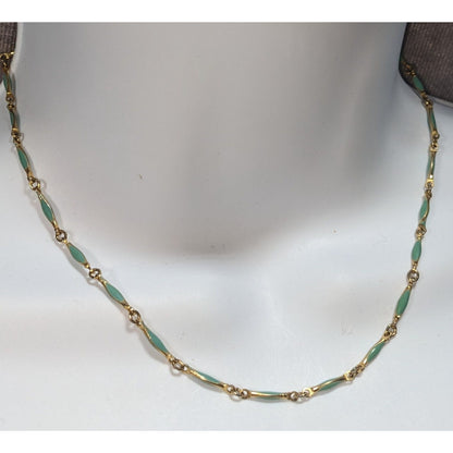 Minimalist Dainty Gold Tone Turquoise Enamel Link Necklace 15 Inch