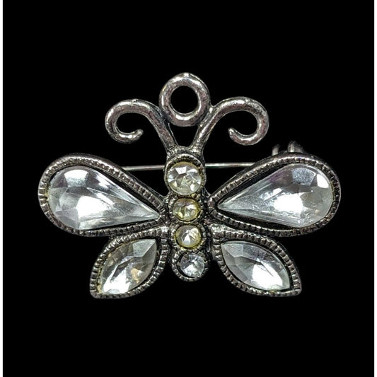 Vintage Fairycore Butterfly Silver Tone Rhinestone Brooch