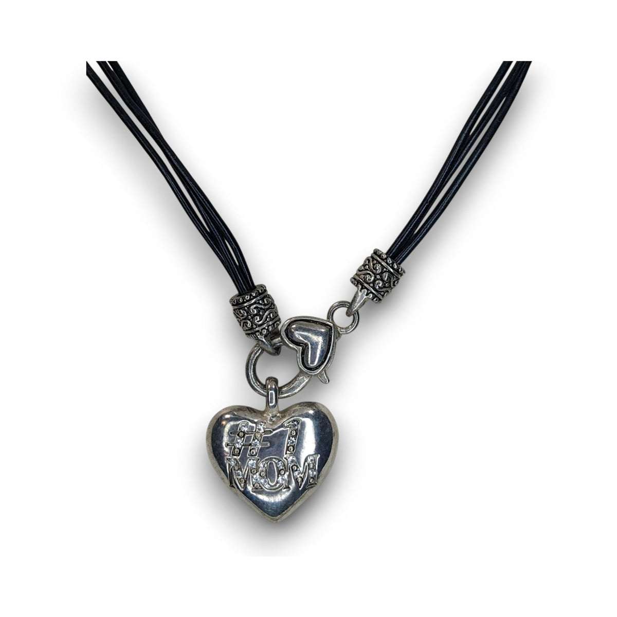 Y2K Momcore Glam #1 Mom Rhinestone Heart Black Cord Necklace