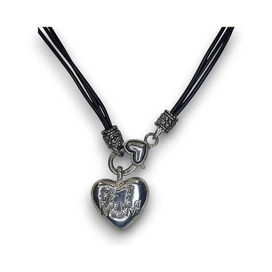 Y2K Momcore Glam #1 Mom Rhinestone Heart Black Cord Necklace