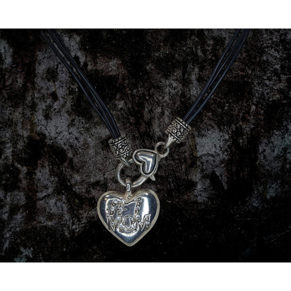 Y2K Momcore Glam #1 Mom Rhinestone Heart Black Cord Necklace