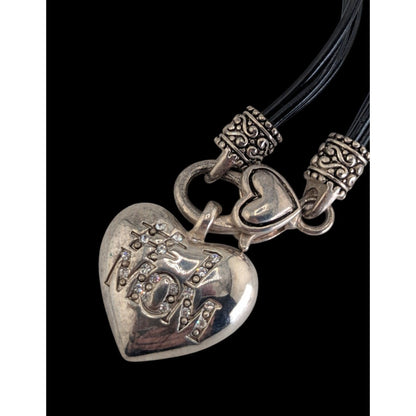Y2K Momcore Glam #1 Mom Rhinestone Heart Black Cord Necklace
