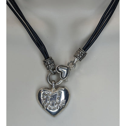 Y2K Momcore Glam #1 Mom Rhinestone Heart Black Cord Necklace