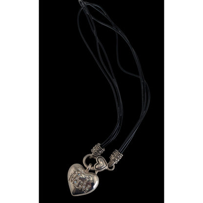 Y2K Momcore Glam #1 Mom Rhinestone Heart Black Cord Necklace