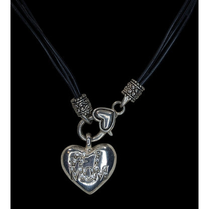 Y2K Momcore Glam #1 Mom Rhinestone Heart Black Cord Necklace