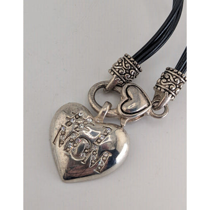 Y2K Momcore Glam #1 Mom Rhinestone Heart Black Cord Necklace