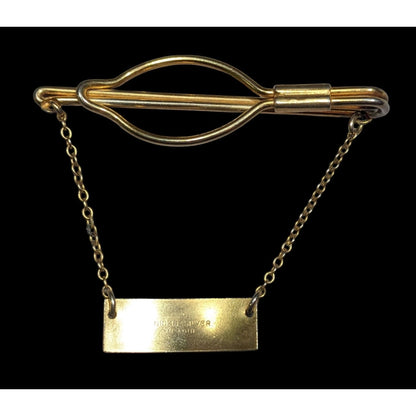 Vintage Nickel Silver Gold Tone Tie Bar And Chain