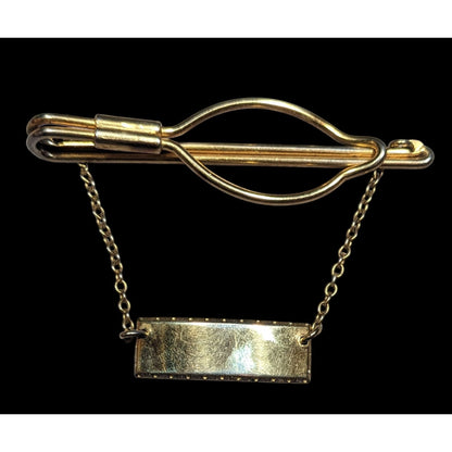 Vintage Nickel Silver Gold Tone Tie Bar And Chain